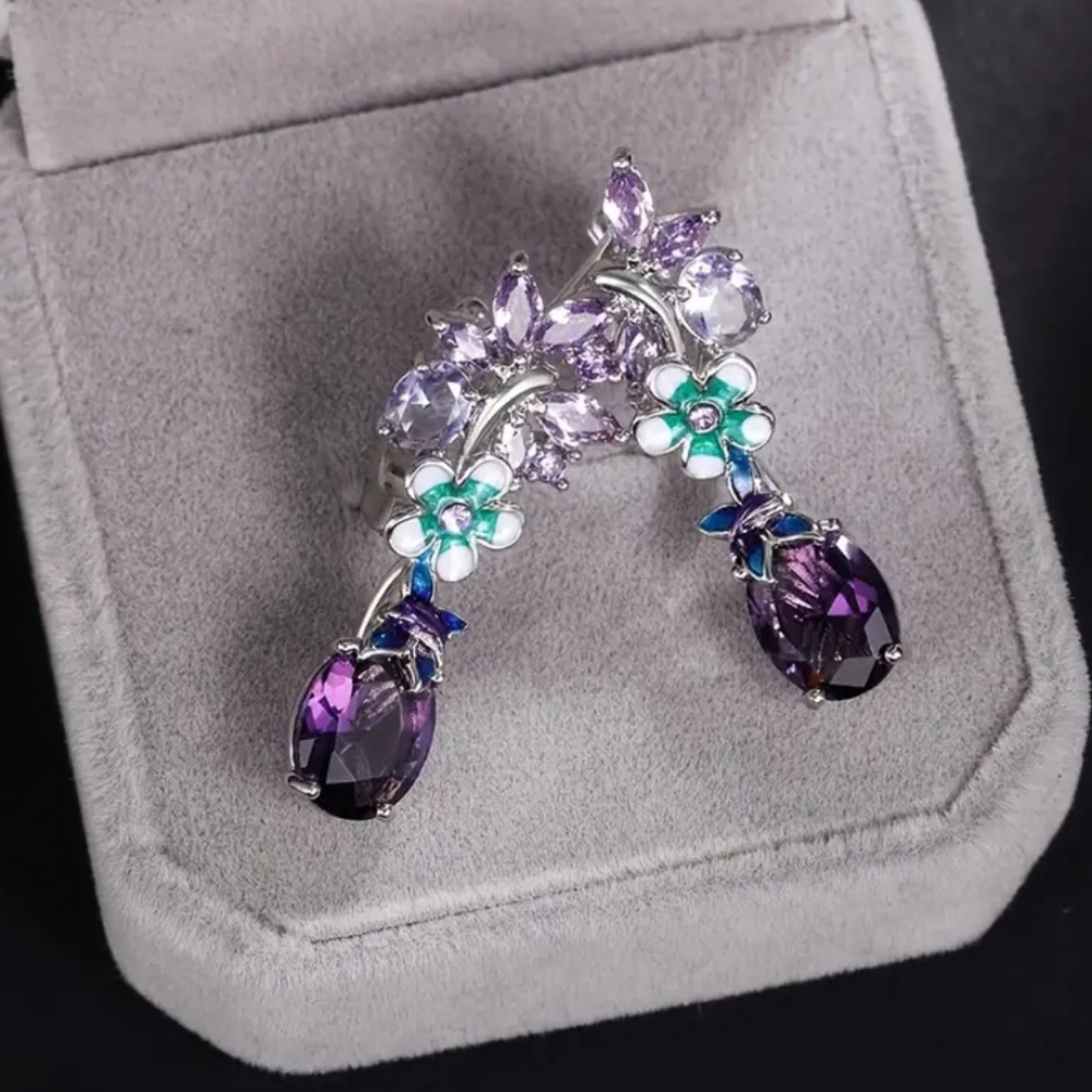 🎀925 Floral Butterfly Amathyst Earrings - Picture 4 of 9